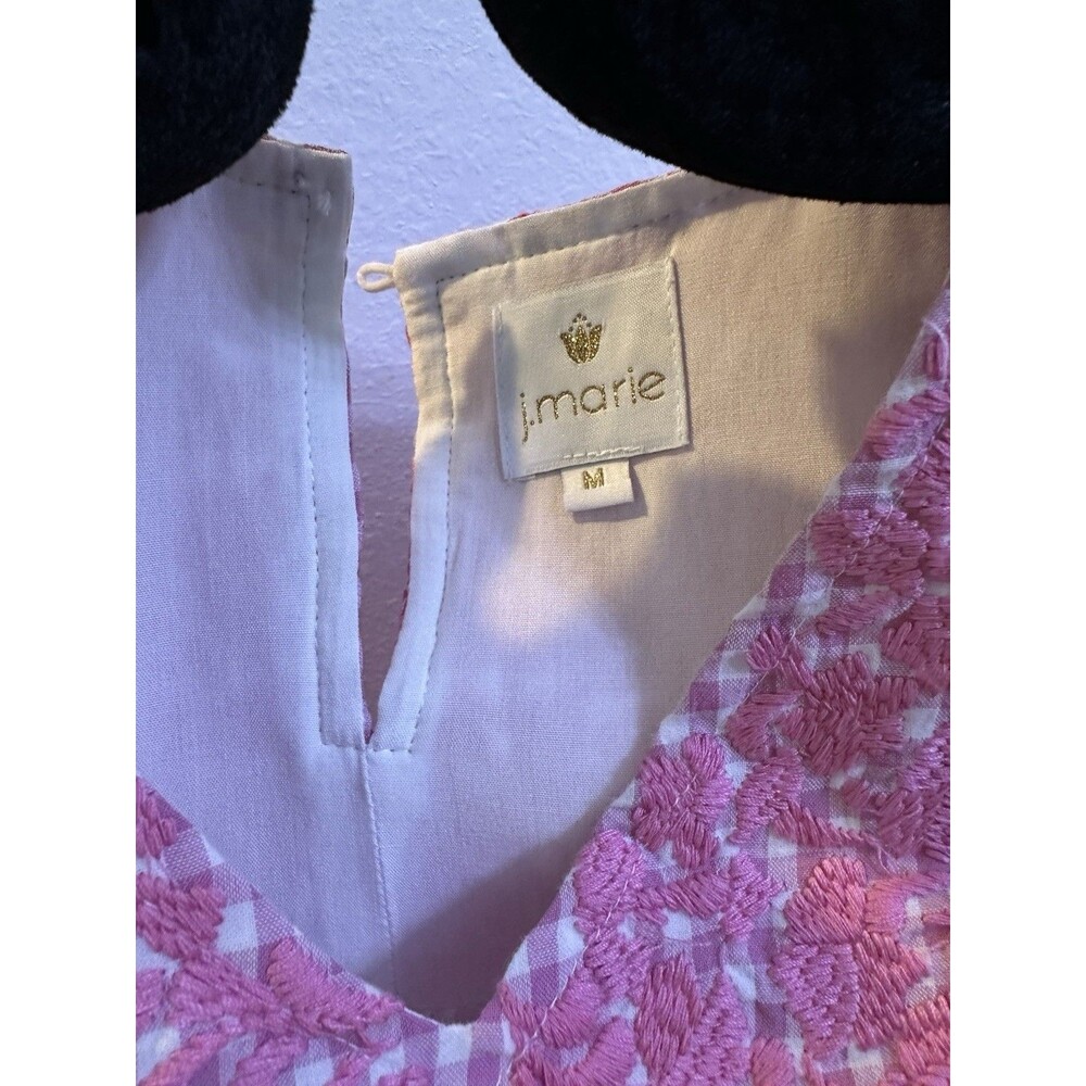 J Marie Pink Gingham Embroidered Charlotte Mini Dress, sz M, Preppy Summer Pink - Picture 4 of 9